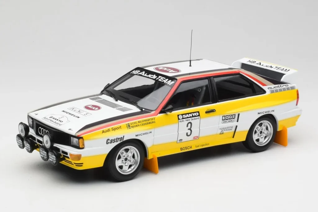Model 1:18 Audi Quattro A2 #3 S. Blomqvist / B. Cederberg Audi Sport Winners Sanyo Rally of New Zealand year 1984 Minichamps