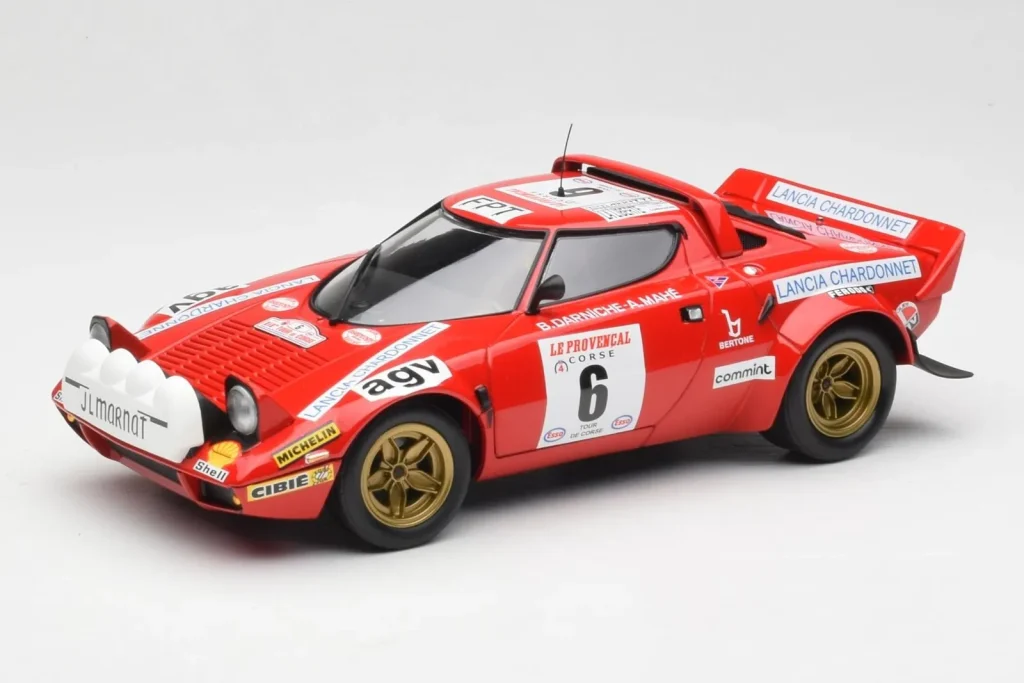โมเดลรถ 1:18 Lancia Stratos HF #6 B. Darniche / A. Mahé Winners Tour de France Automobile ปี 1975 Minichamps (มือสอง)