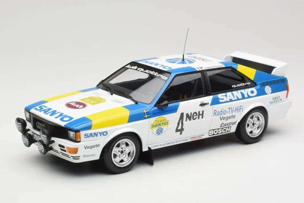 车型 1:18 Audi Quattro #4 S. Blomqvist / B. Cederberg Audi Sport Sweden Winners International Swedish Rally 年 1982 Minichamps