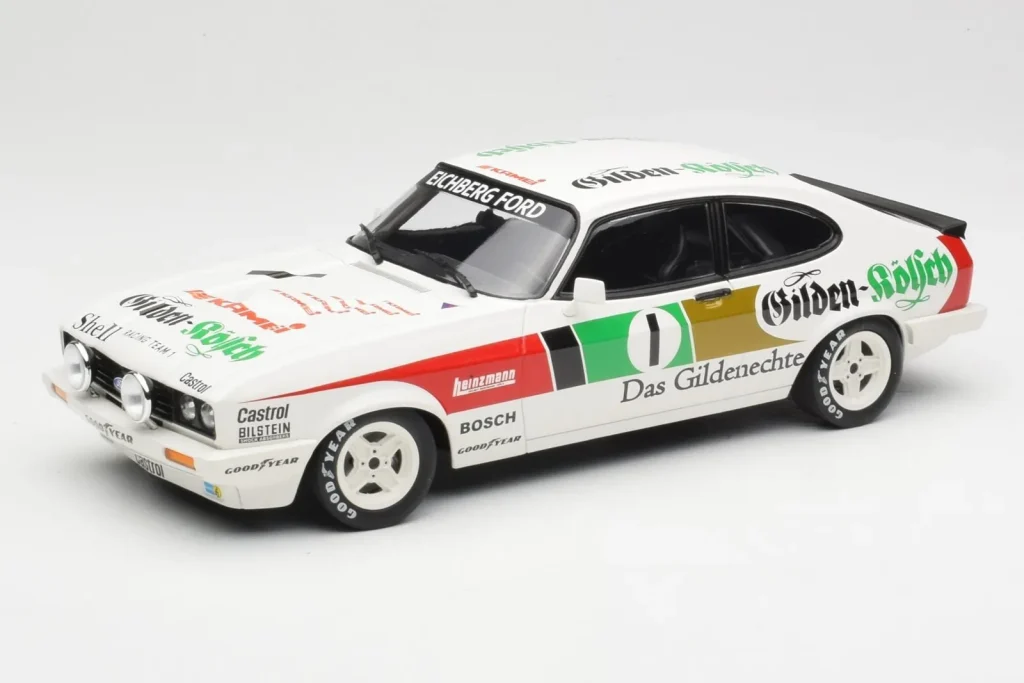 โมเดลรถ 1:18 Ford Capri Mk3 3.0S #1 V. Schäfer / K. Rosberg Gilden Kölsch Racing 24 Hours of Nürburgring ปี 1982 Minichamps (มือสอง)