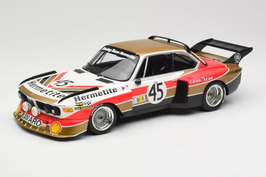 โมเดลรถ 1:18 BMW 3.5 CSL E9 #45 Hermetite T. Walkinshaw / J. Fitzpatrick 24 Hours of Le Mans ปี 1976 Minichamps (มือสอง)