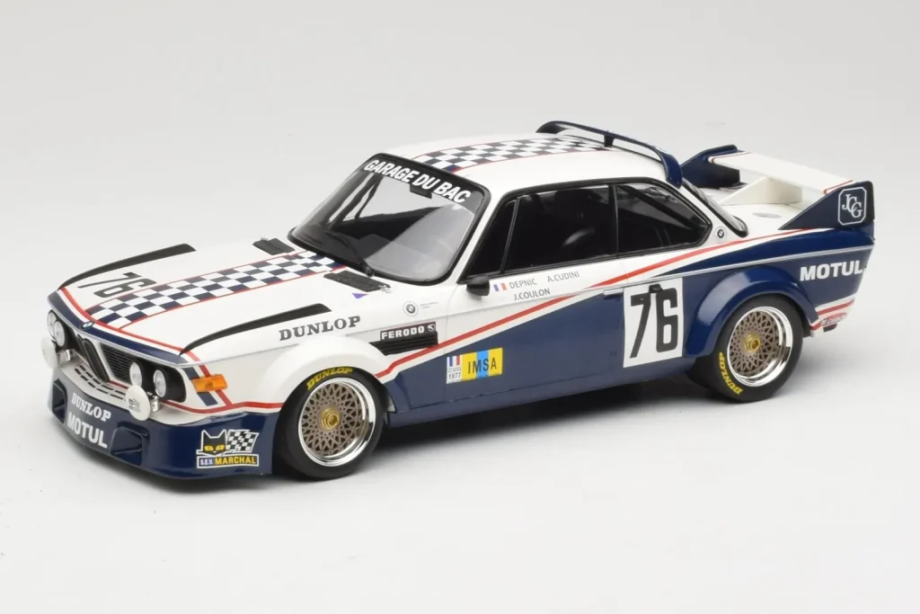 โมเดลรถ 1:18 BMW 3.0 CSL E9 Garage Du Bac #76 P. Depnic / H. Coulon 24 Hours of Le Mans ปี 1977 Minichamps (มือสอง)