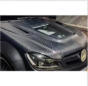 ฝากระโปรงหน้า Carbon Fiber Benz C Class W204 รุ่นหลัง ฝาโชว์เครื่อง ช่องกระจกใส สำหรับตัว C63 แท้