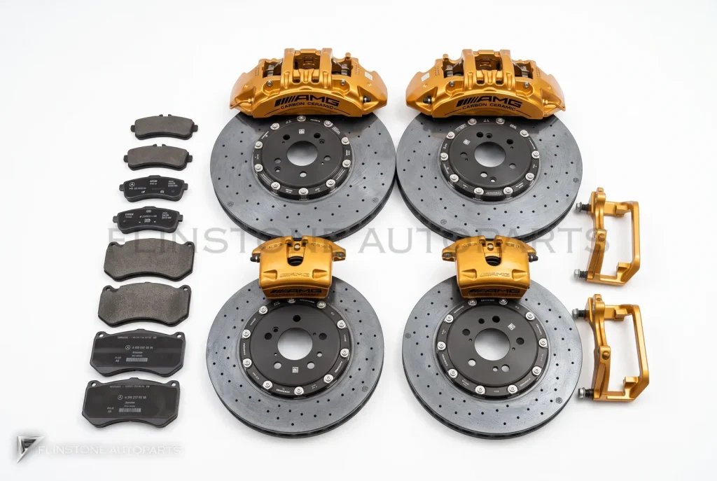 ชุดเบรกคาร์บอนเซรามิกแท้ หน้า-หลัง Mercedes-AMG Carbon Ceramic คาลิปเปอร์สีทอง พร้อมขาจับคาลิปเปอร์หน้า