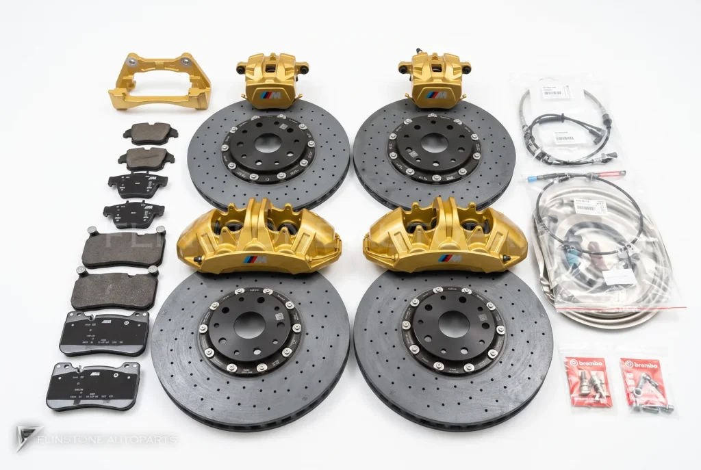 ชุดเบรกคาร์บอนเซรามิกแท้ หน้า-หลัง BMW M Carbon Ceramic คาลิปเปอร์สีทอง พร้อมสายอ่อนเบรกและเซ็นเซอร์