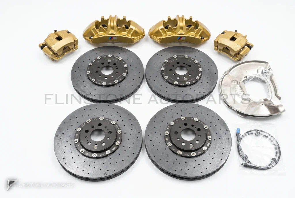 ชุดเบรกคาร์บอนเซรามิกแท้ หน้า-หลัง BMW M Carbon Ceramic คาลิปเปอร์สีทอง พร้อมแผ่นกันฝุ่น